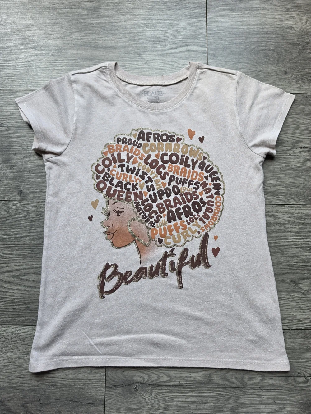 3/$6 Beautiful Graphic Tee for Girls - Ivory with Brown & Gold Art